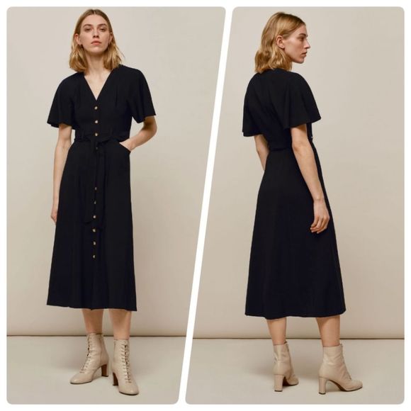 Whistles Anita Button-Through Frill Sleeve Dress Black Size 4 - Picture 1 of 10